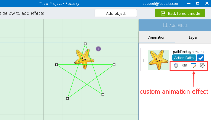 apply action path animation effect to the objects