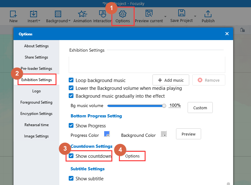 Custom countdown settings of presentation