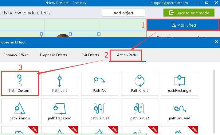 Create new action path animations