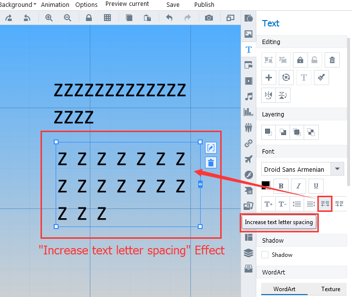 Customize text leading and text letter spacing