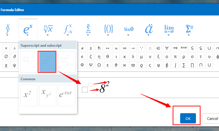 insert superscript and subscript