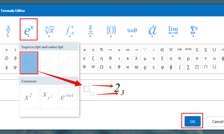 insert superscript and subscript