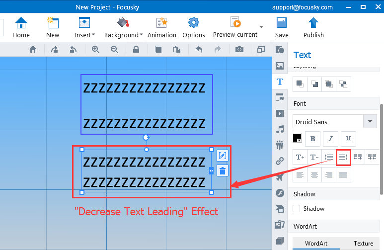 Customize text leading and text letter spacing