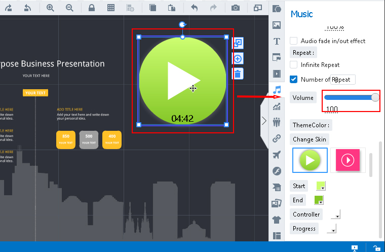 Where to adjust the music volume